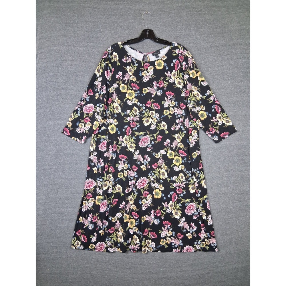 J Jill Womens Dress Plus 2X Black‎ Floral Jersey Tunic Cottagecore Garden Fairy